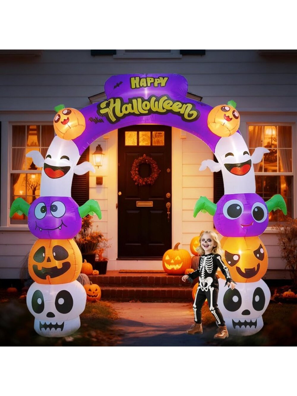 🎃8 FT Halloween Inflatables Candy Pumpkin Blow Up Built-in LEDs Outdoor Decor